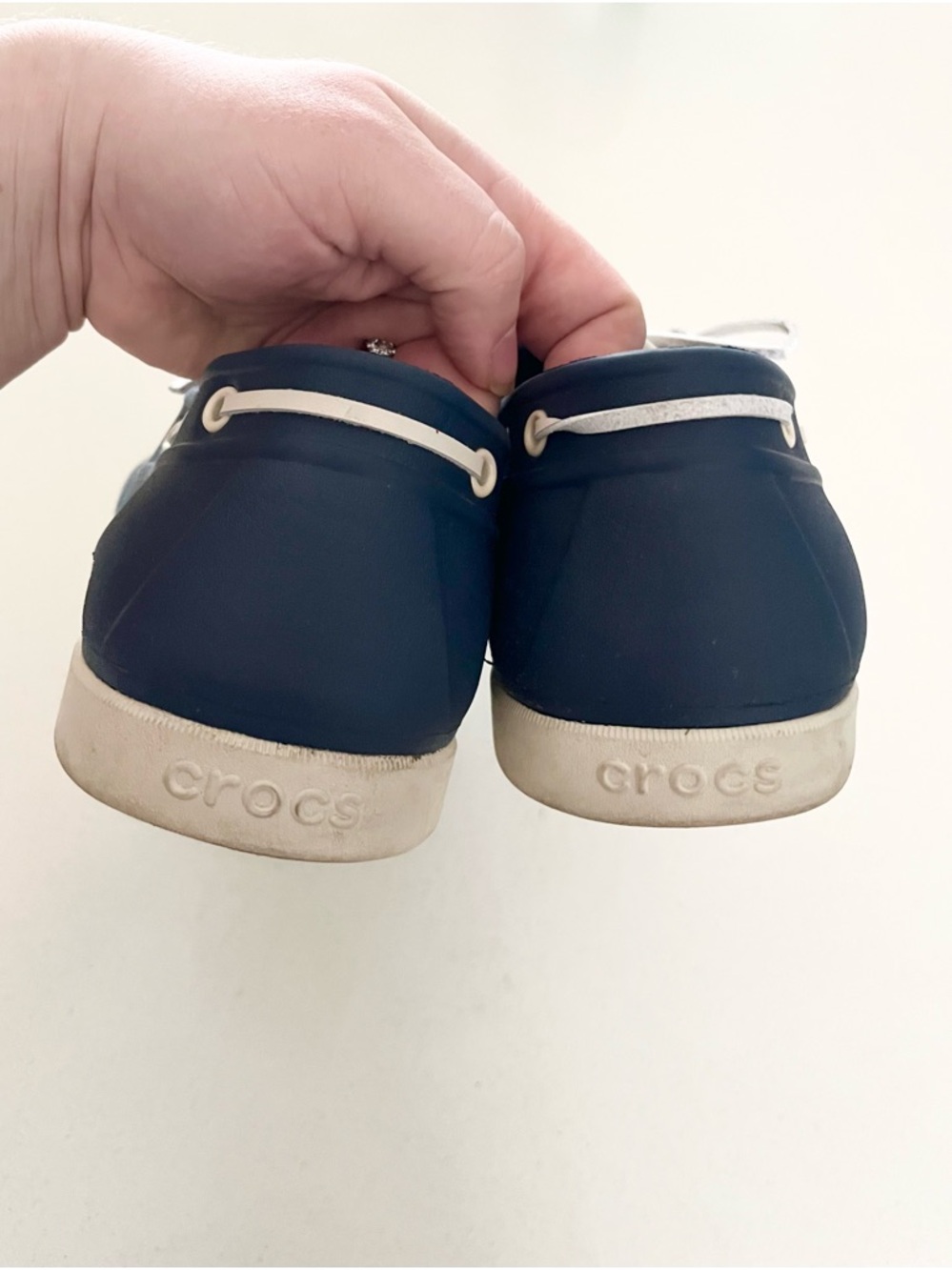 Crocs Men's White Laces Navy Classic Boat Shoes Size 12 - Picture 7 of 7